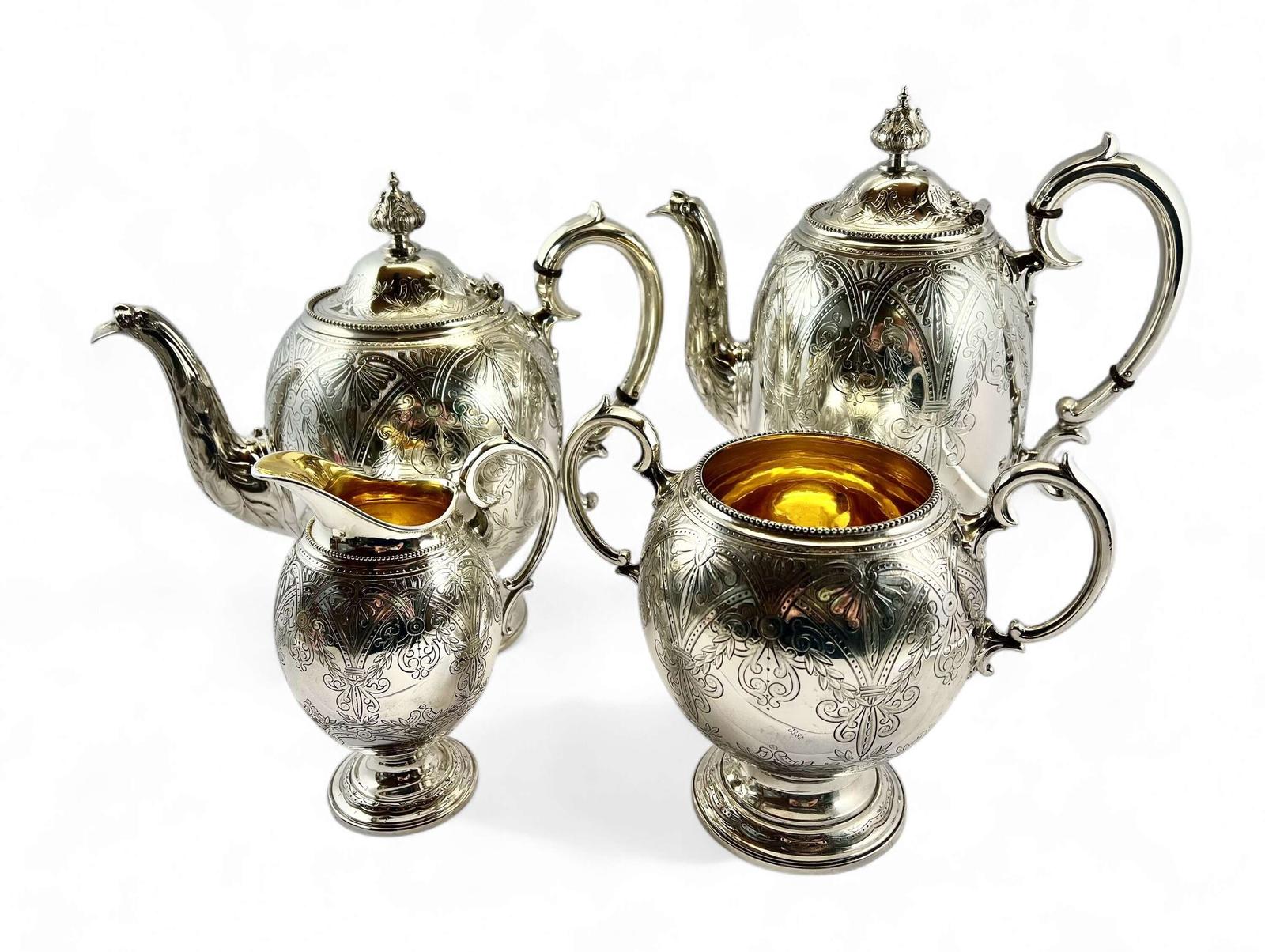 Victorian Ovoid Four Piece Silver Tea and Coffee Set, Elkington 1871 (1 of 13)