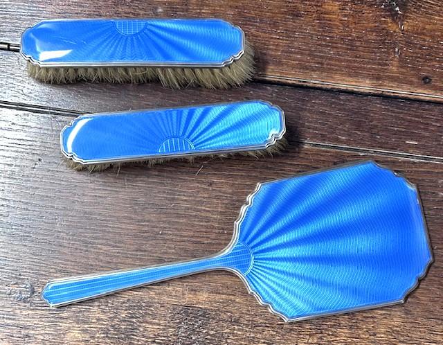 Art Deco Silver Hallmarked Vanity Set with Guilloché Enamel Finish (1 of 6)