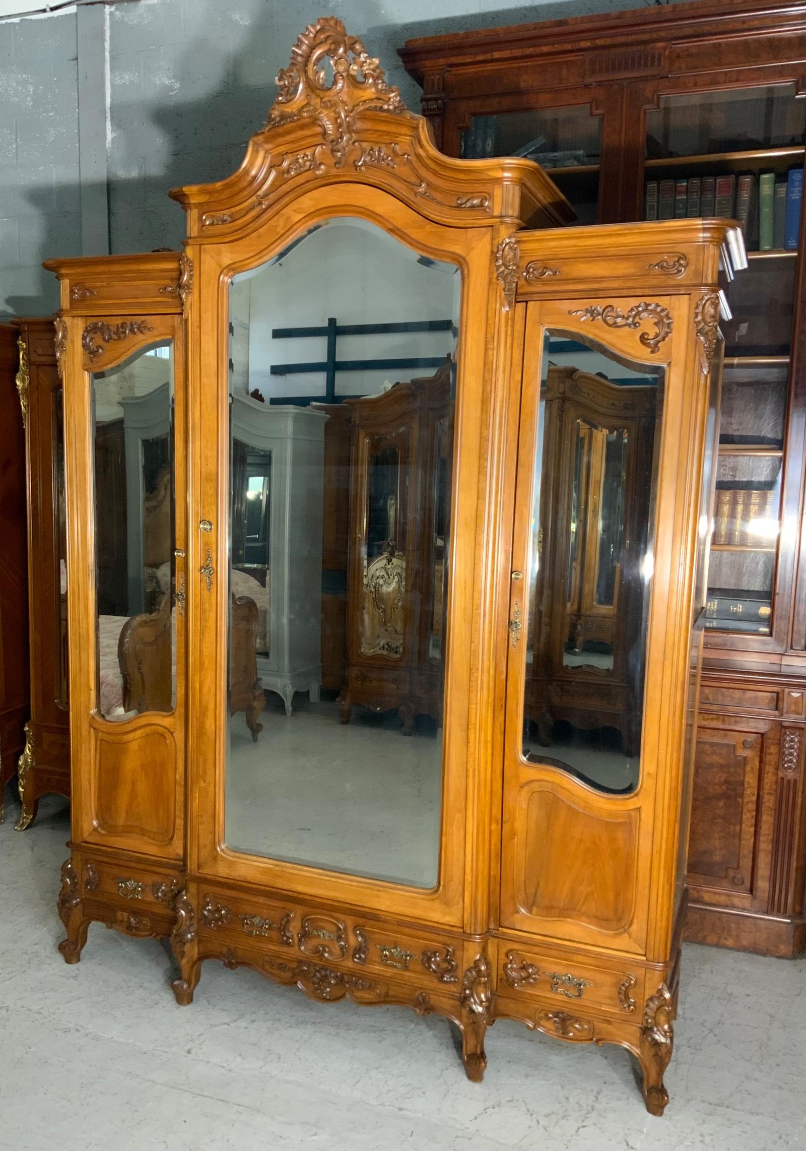 Large French Carved Walnut Triple Armoire (1 of 11)
