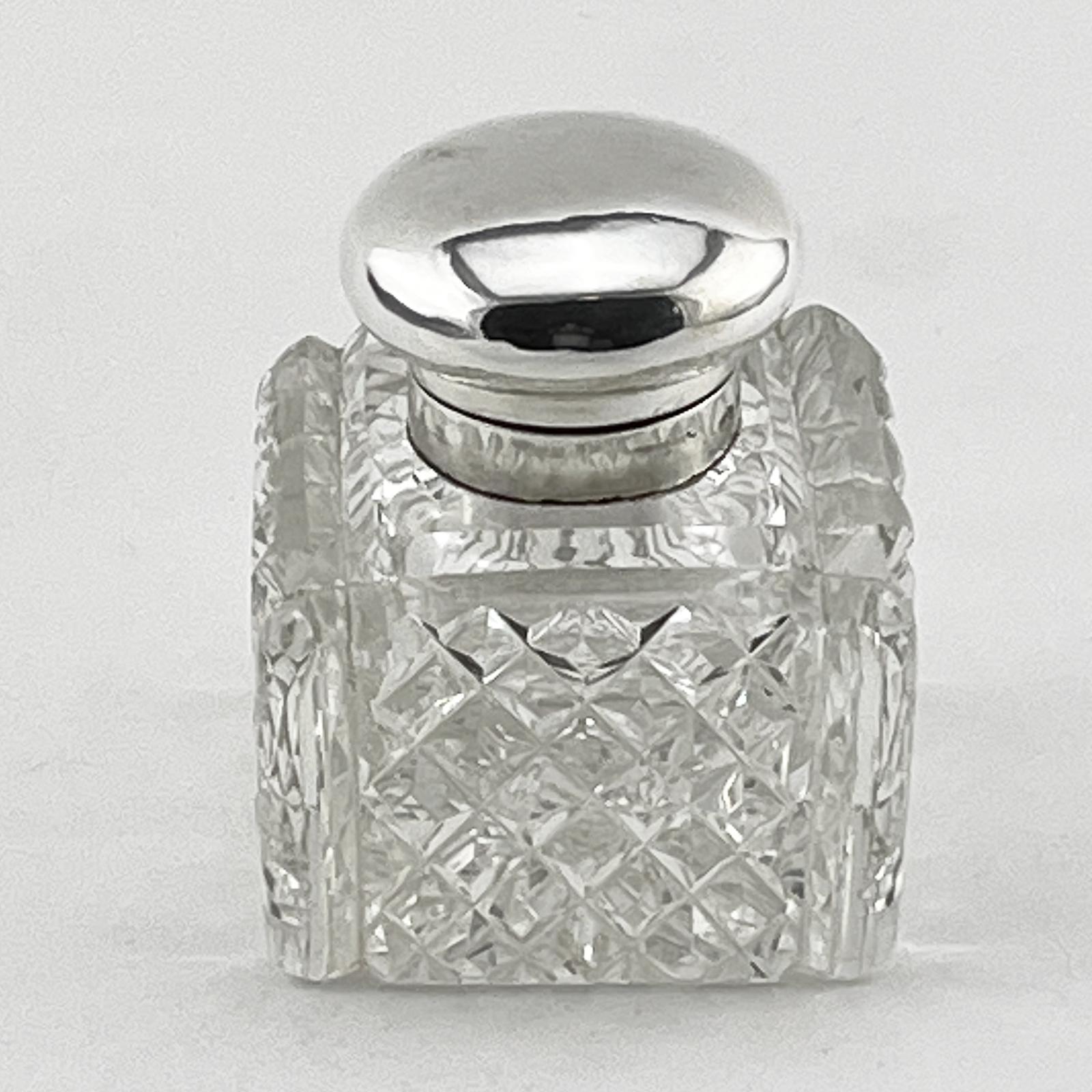 Handsome Sterling Silver and Cut Glass Ink Bottle (1 of 5)