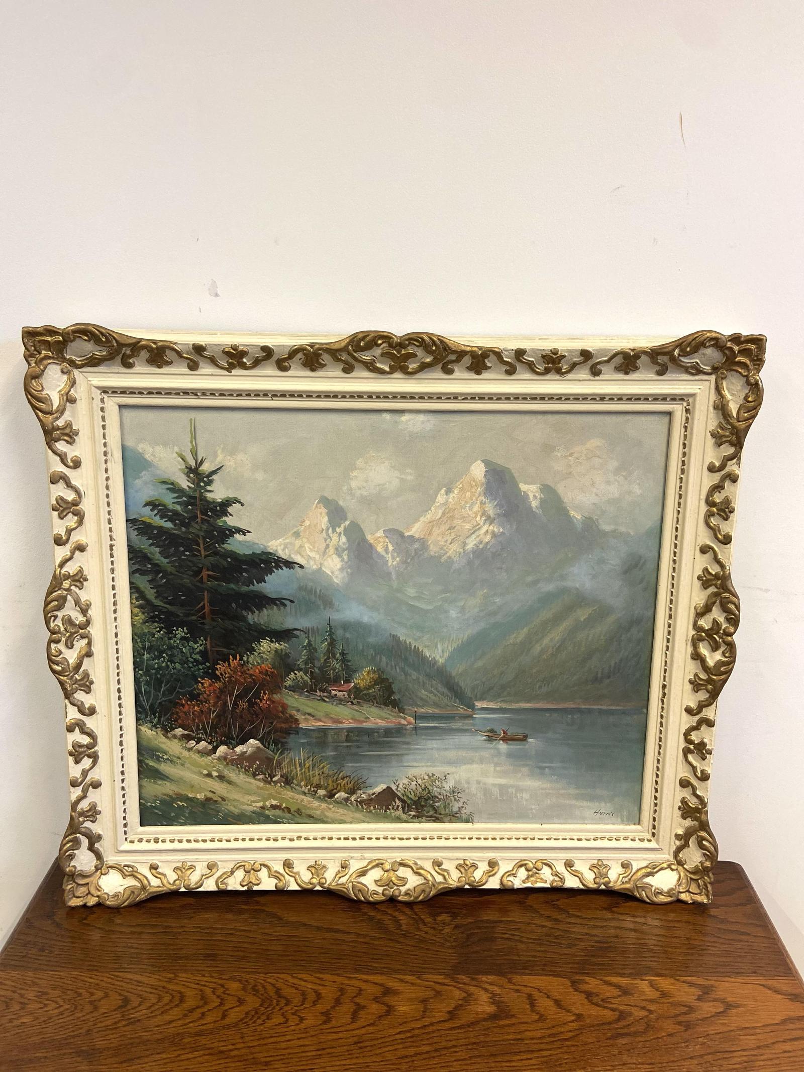 Vintage Large Oil on Canvas / Summerly High Mountain - Signed & Framed c.1930 (1 of 12)