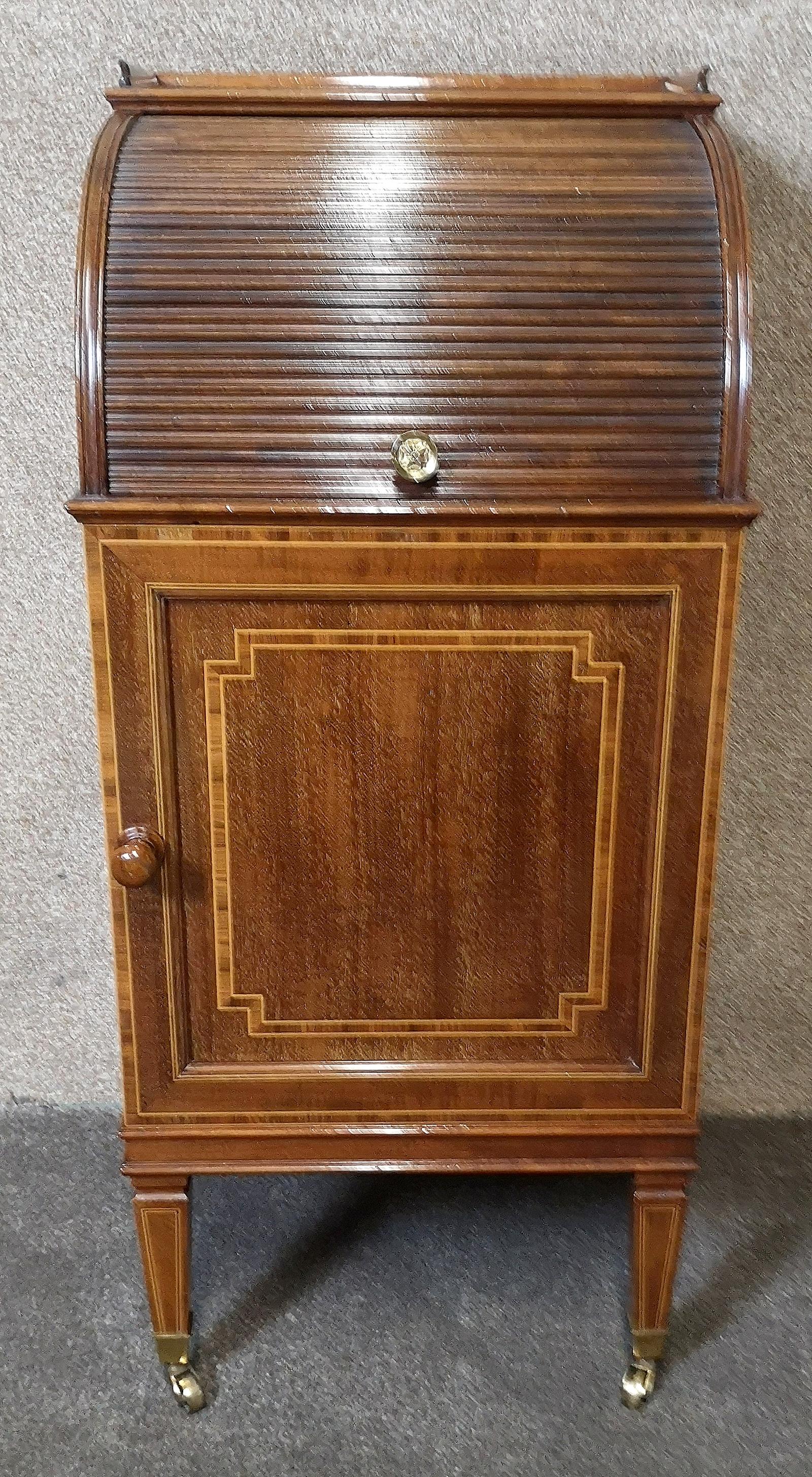 19th Century Inlaid Mahogany Tambour Shutter Cabinet / Bedside Cupboard (1 of 9) 19th Century Inlaid Mahogany Tambour Shutter Cabinet / Bedside Cupboard (1 of 9)