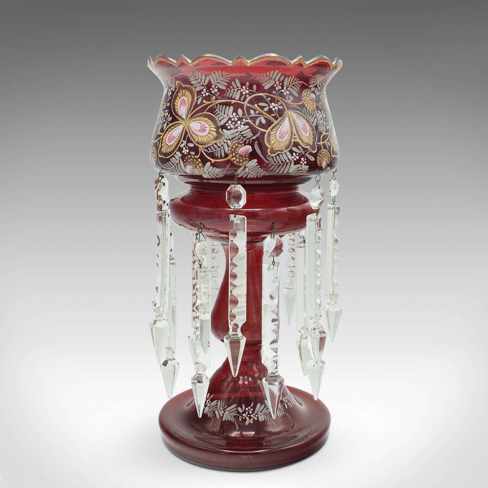 Antique Cranberry Lustre, English, Crystal, Decorative, Candle Lamp, Victorian (1 of 12)