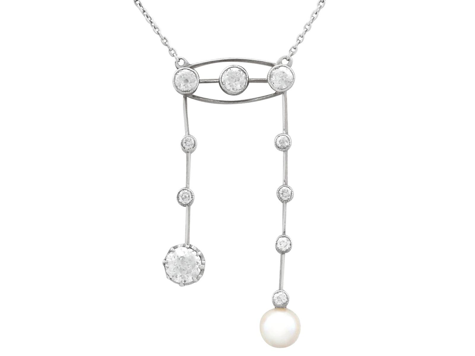 1.32ct Diamond & Pearl, 14ct Yellow Gold Necklace - Antique c.1910 (1 of 9)