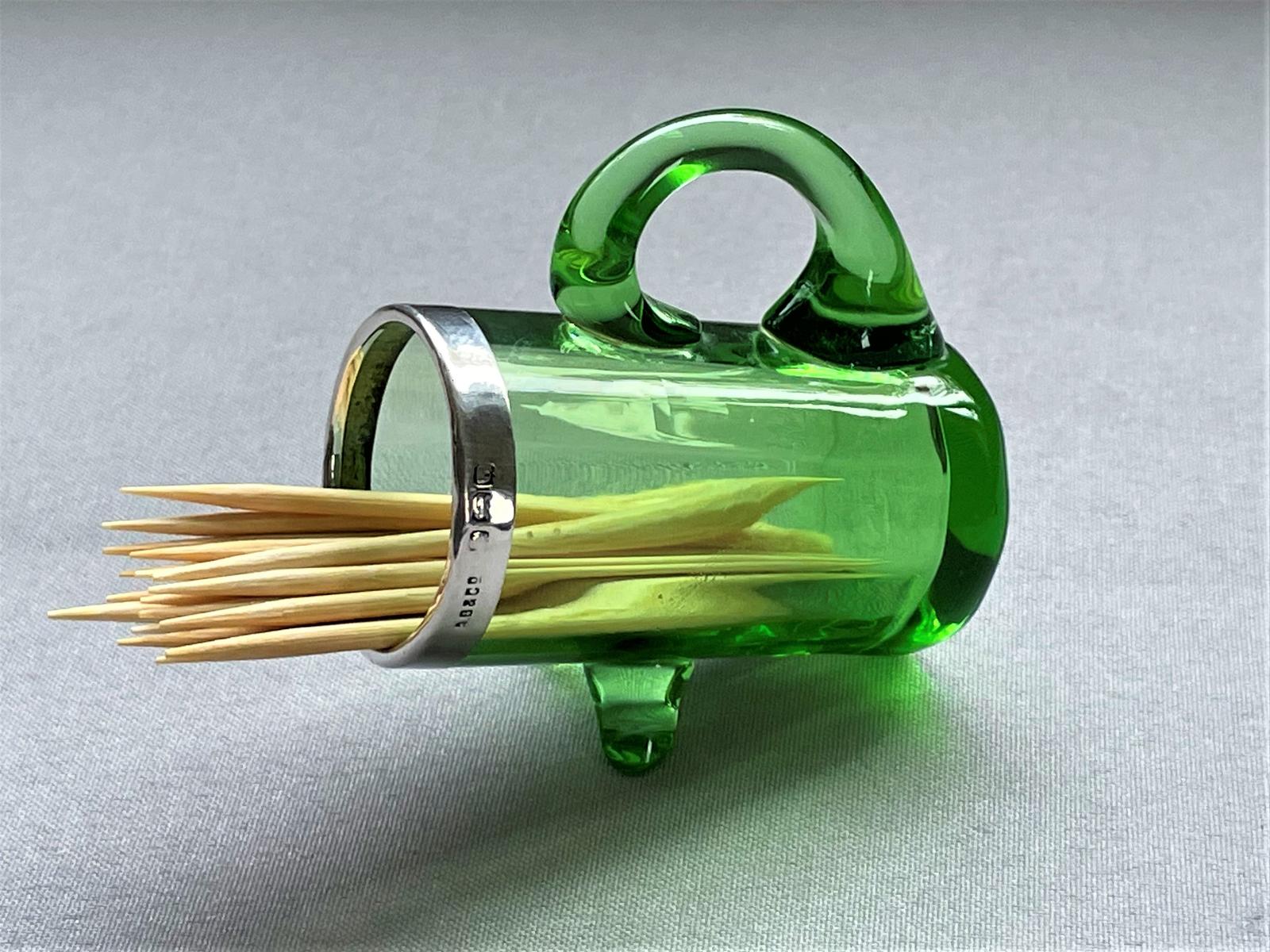 Edwardian Novelty Silver & Glass 'Coal Scuttle' Toothpick Holder (1 of 6)