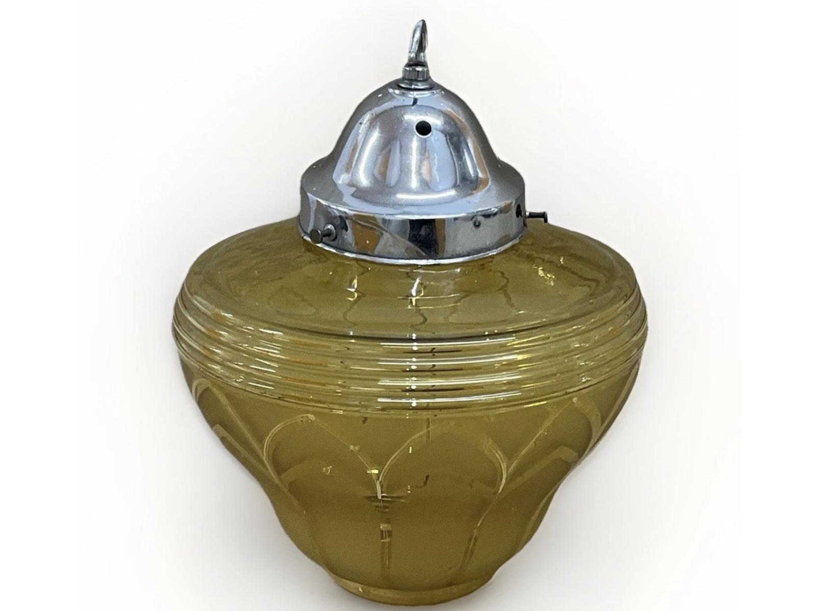 Arts Deco Amber Glass & Chrome Ceiling Lantern Antique c.1920 (1 of 6) Arts Deco Amber Glass & Chrome Ceiling Lantern Antique c.1920 (1 of 6)
