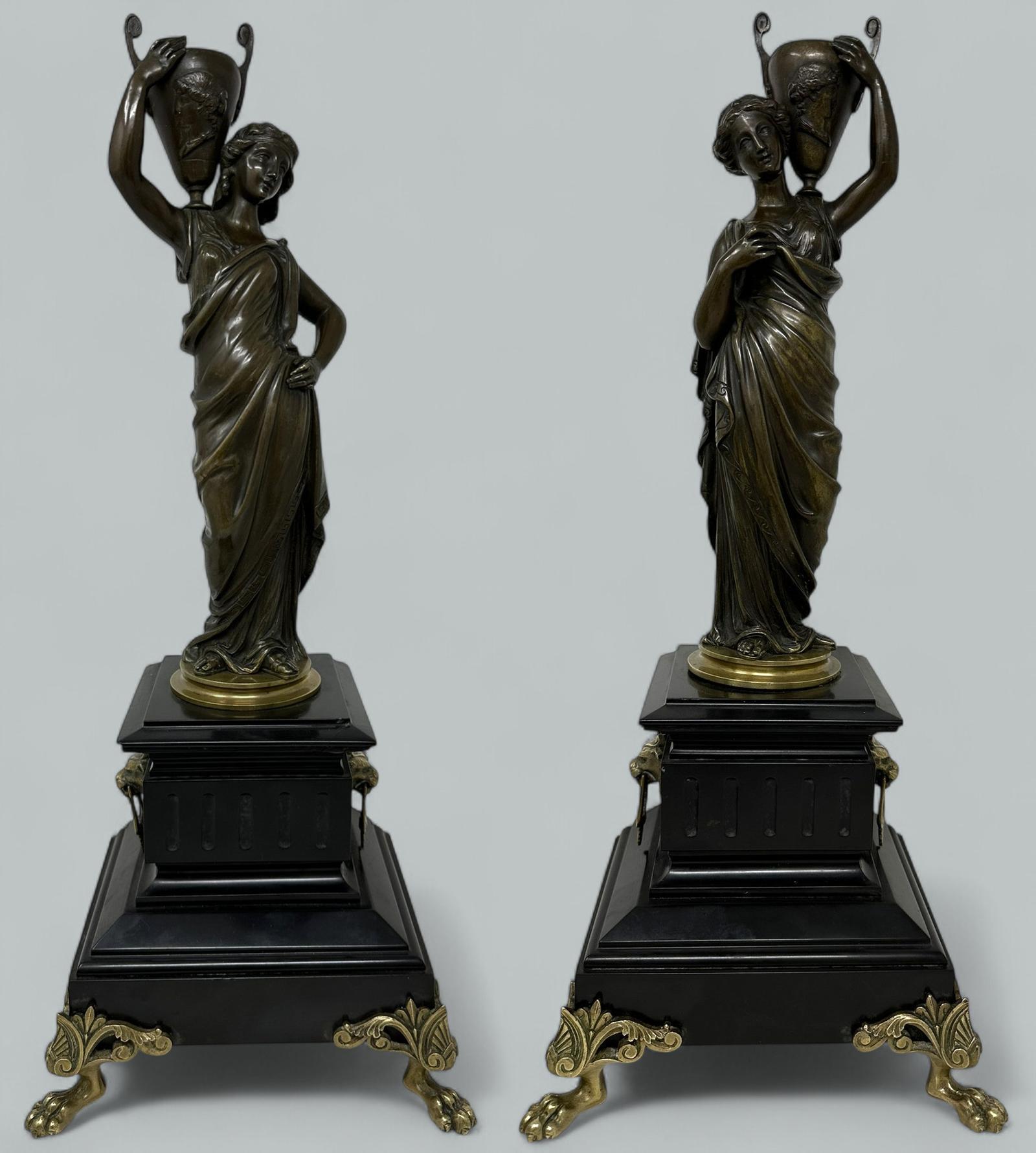Antique Pair of Figural French Bronze Ormolu Marble Classical Maiden Female Figures (1 of 12)