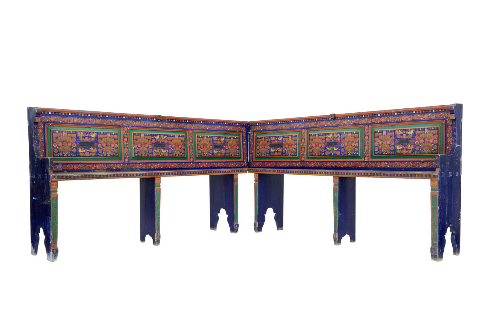 19th Century Hand Painted Folk Art Corner Seat (1 of 10)