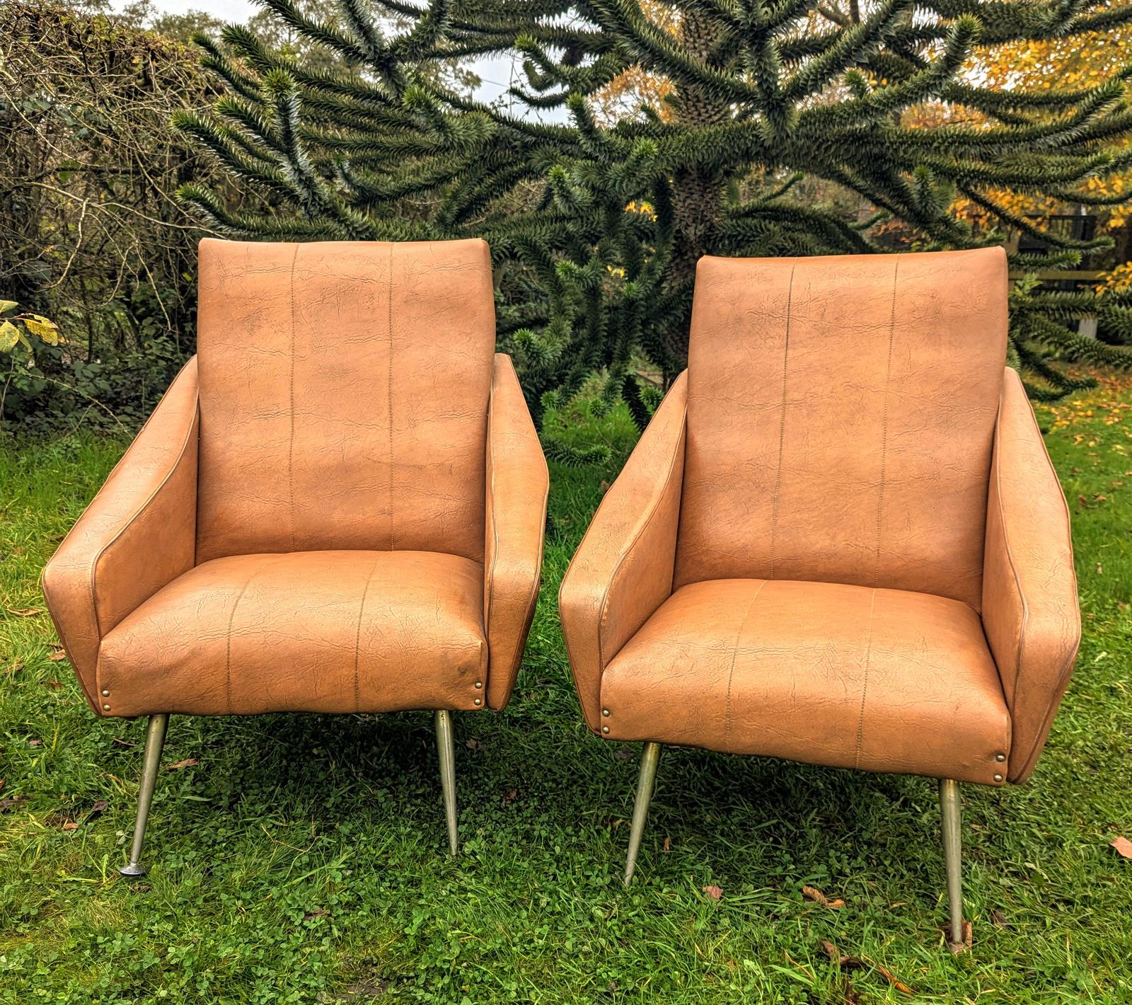 Vintage 1960s Italian Armchairs Tapering Brass Legs (1 of 6) Vintage 1960s Italian Armchairs Tapering Brass Legs (1 of 6)