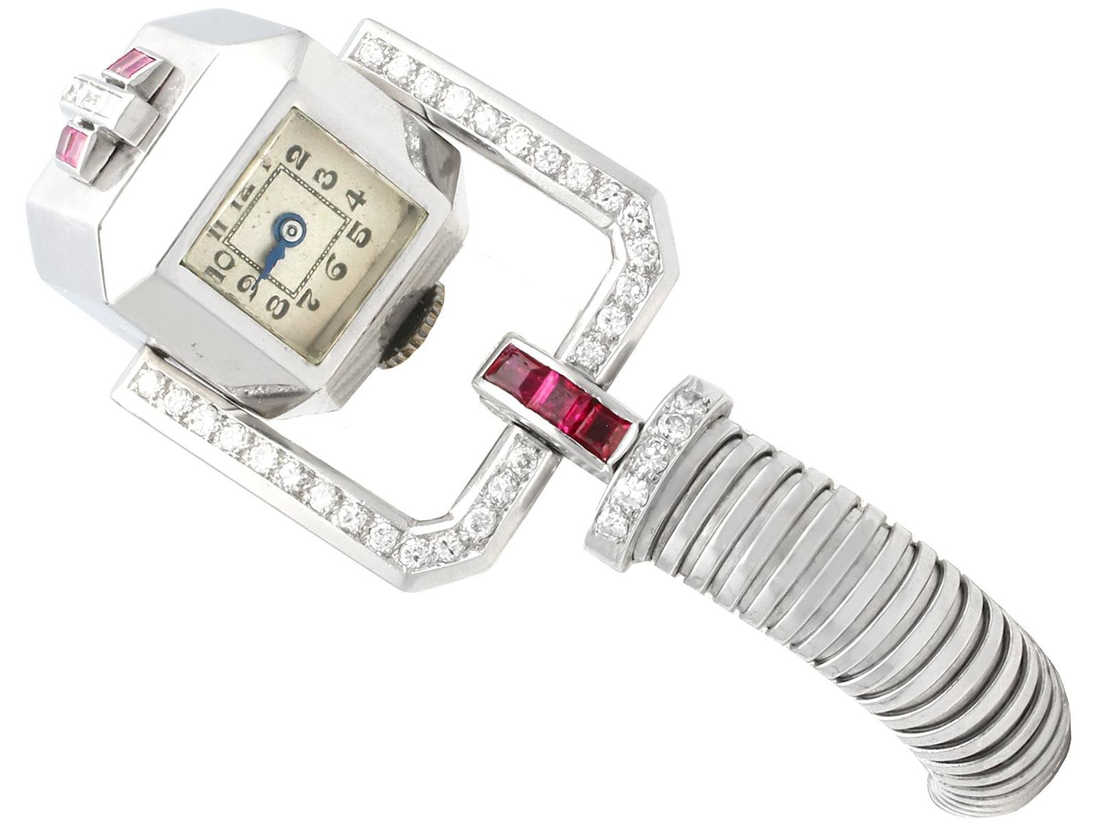 Vintage 1.56ct Ruby, 1.02ct Diamond Ladies Cocktail Watch in 9ct White Gold Art Deco c.1940 (1 of 9)