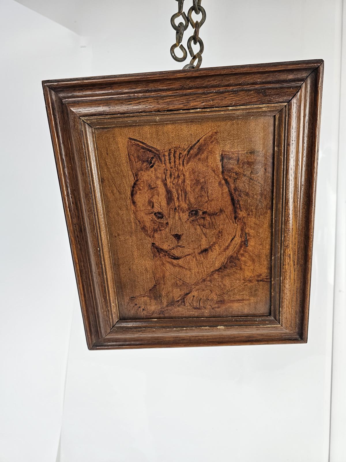 Antique Pokerwork Cat Picture (1 of 5)