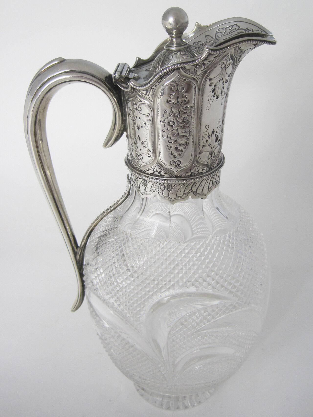 Horace Woodward & Co Victorian Silver & Cut Glass Claret Jug (1 of 6)
