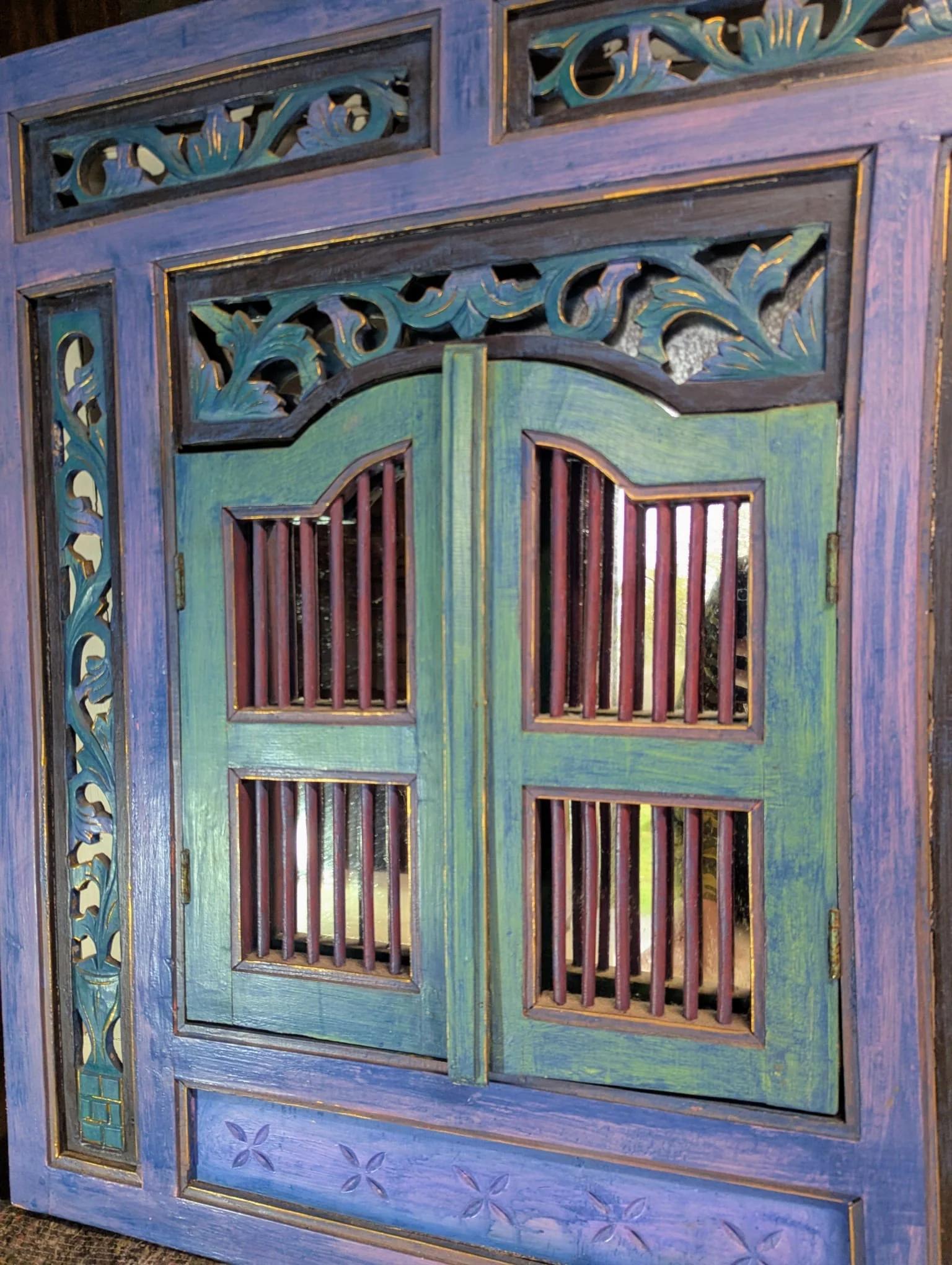 Balinese Style Distressed Blue & Teal Painted Mirror (1 of 5)