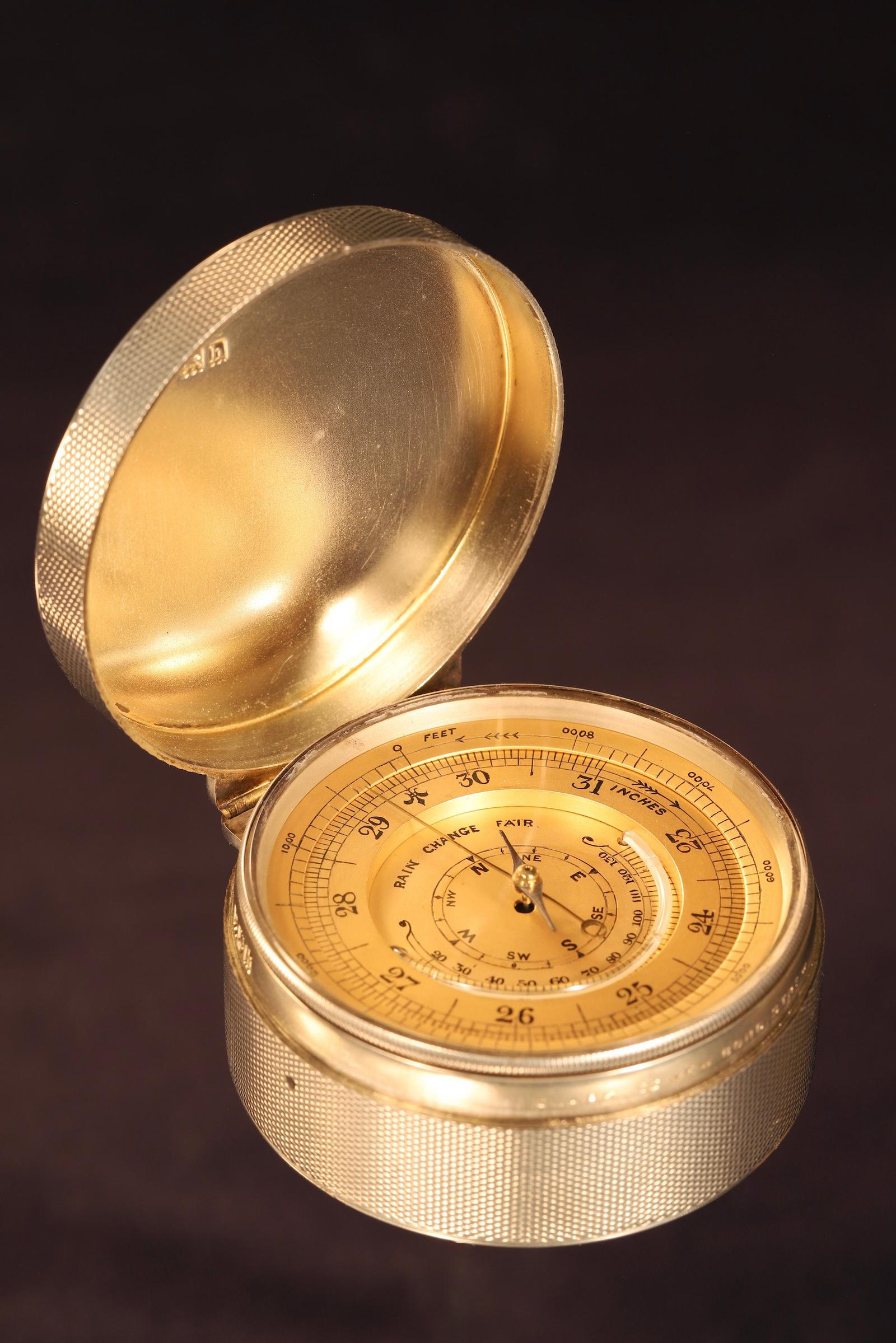 Antique Silver Pocket Barometer Compass Compendium in Original Travel Case by Alfred Clark c.1903 (1 of 12)