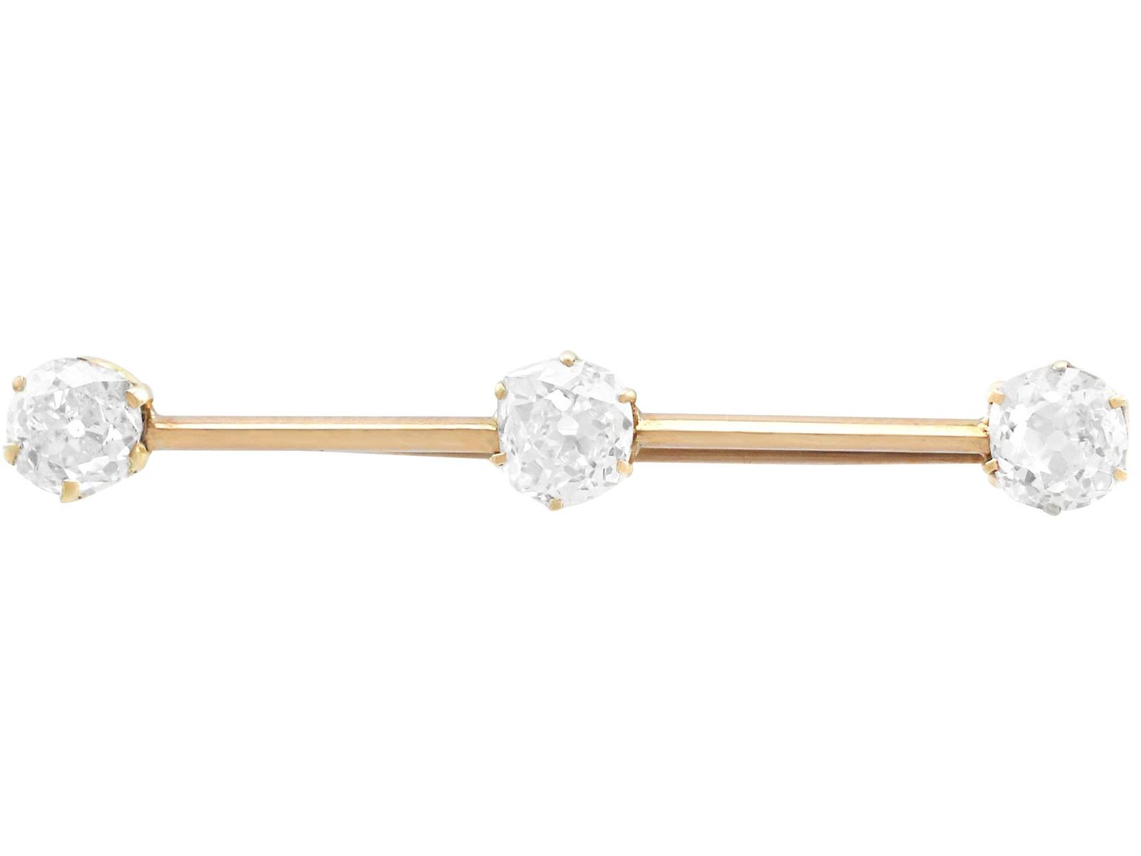 2.14ct Diamond & 9ct Yellow Gold Bar Brooch - Antique (1 of 15)