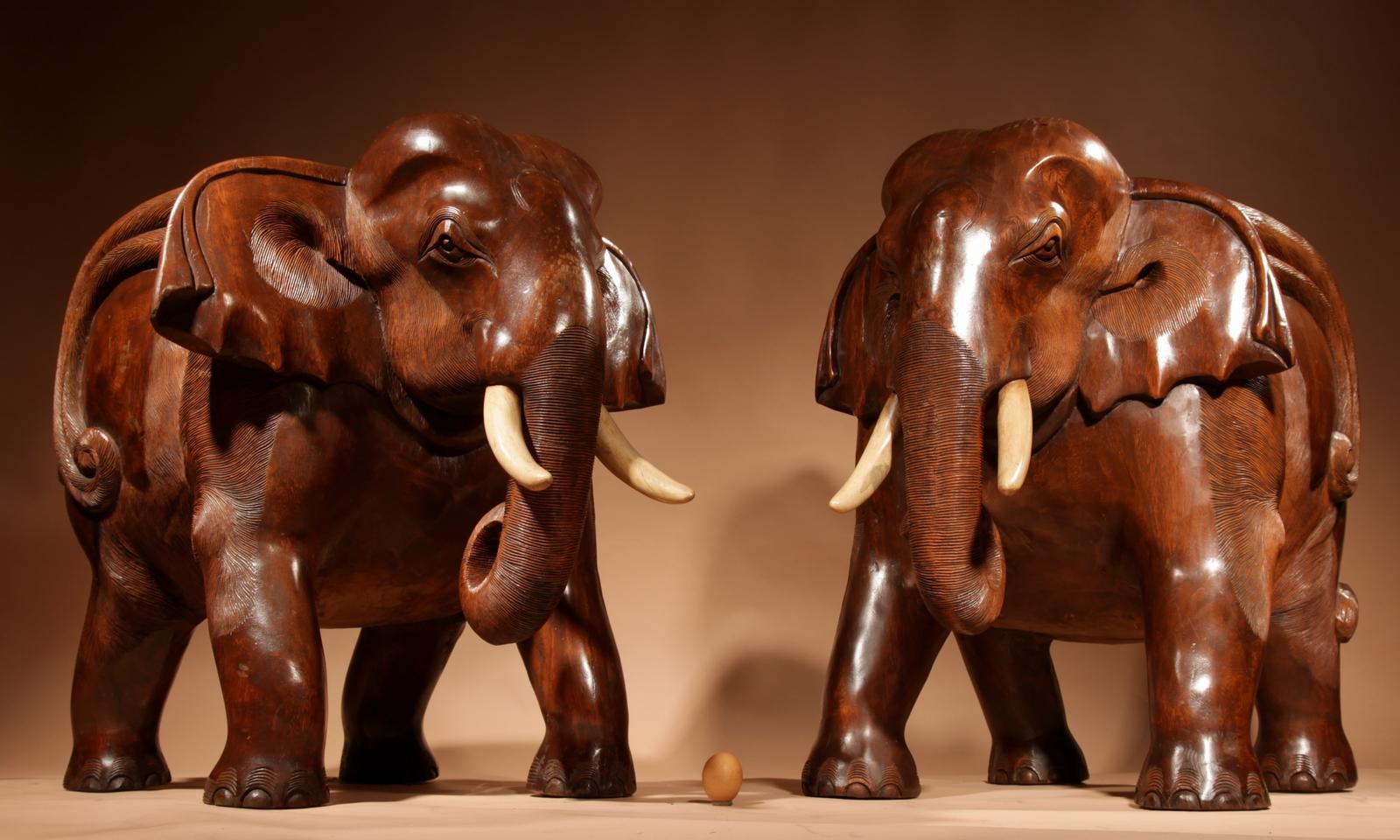 Art Deco Period Dugout Real Pair of Impressive Elephant Armchairs (1 of 22)