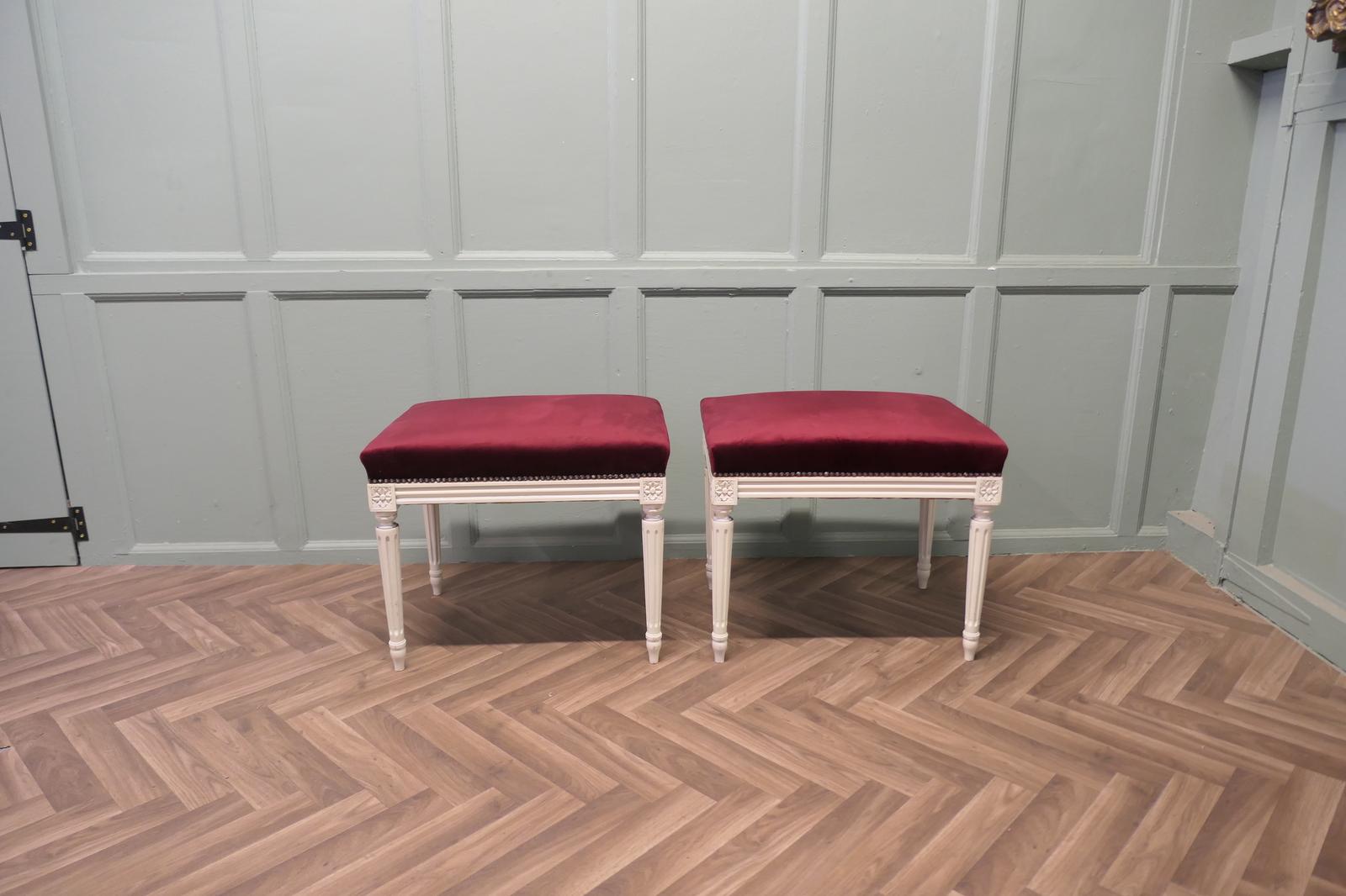 Pair of Red Velvet Library / Window Stools (1 of 6)