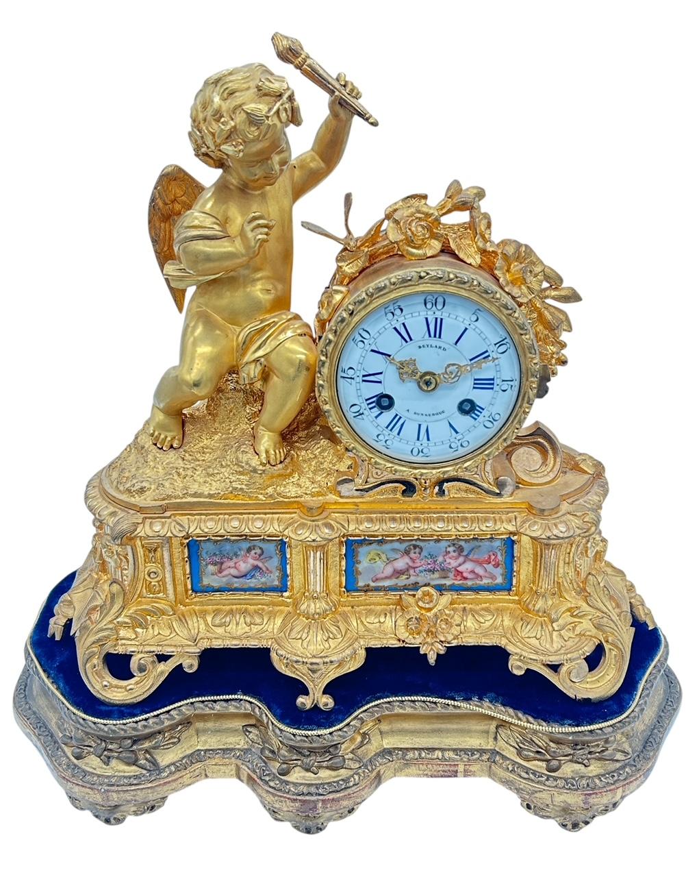 Exquisite Antique French Ormolu Cherub Figural Mantel Sevres Clock – ca 1860 (1 of 10)