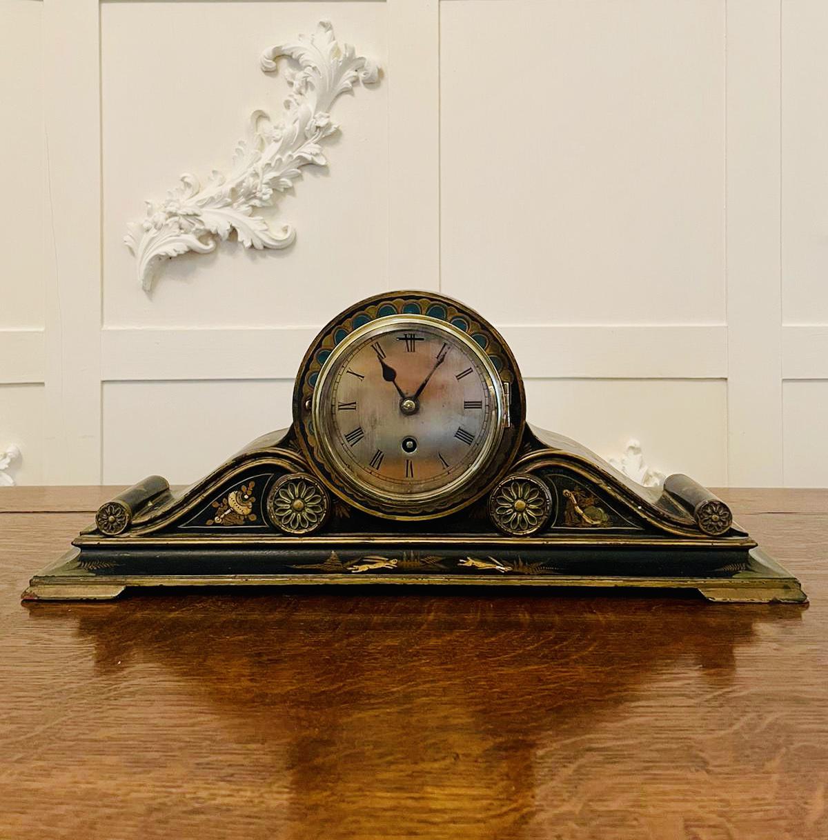 Antique Lacquered Chinoiserie Decorated Mantel Clock (1 of 11) Antique Lacquered Chinoiserie Decorated Mantel Clock (1 of 11)