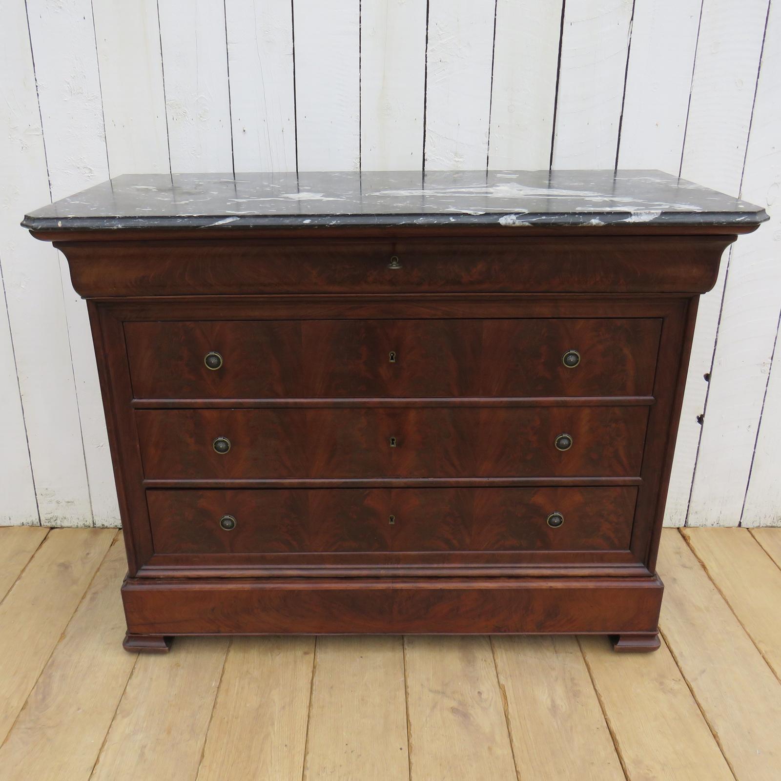 Antique French Marble Top & Mahogany Chest of Drawers (1 of 14)