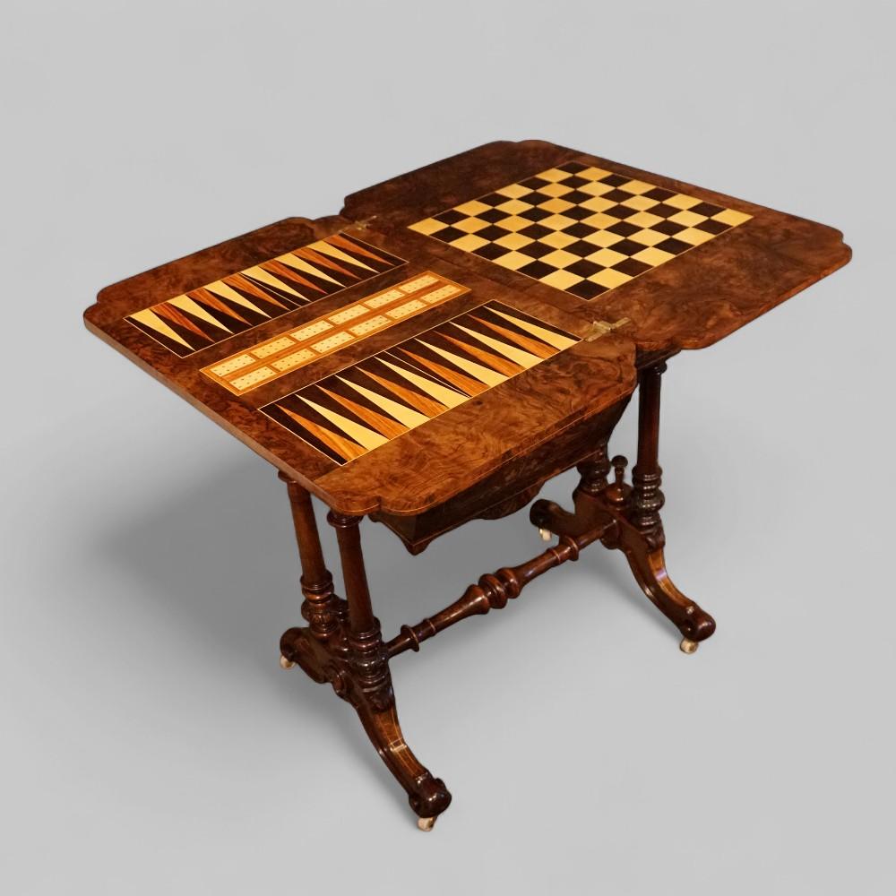 Victorian Inlaid Burr Walnut Combined Games & Work Table (1 of 13)