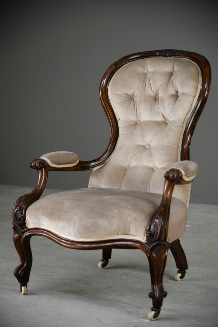 Victorian Walnut Upholstered Easy Chair (1 of 9) Victorian Walnut Upholstered Easy Chair (1 of 9)