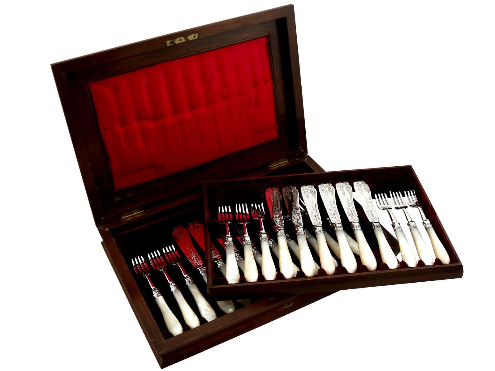 Sterling Silver & Mother of Pearl Fish Service for Twelve Persons - Antique Victorian 1896 (1 of 15) Sterling Silver & Mother of Pearl Fish Service for Twelve Persons - Antique Victorian 1896 (1 of 15)