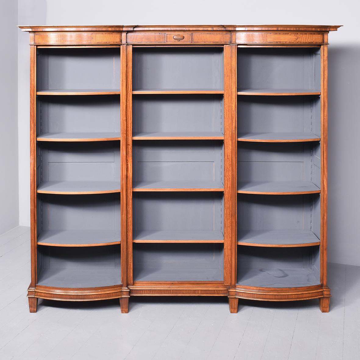 Late 19th Century Sheraton-style Inlaid Satinwood Shaped-front Open Bookcase (1 of 7)