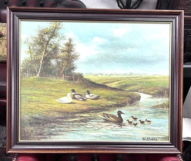 Framed Oil on Canvas Water Landscape with Ducks, Signed by Artist Williams (1 of 3) Framed Oil on Canvas Water Landscape with Ducks, Signed by Artist Williams (1 of 3)