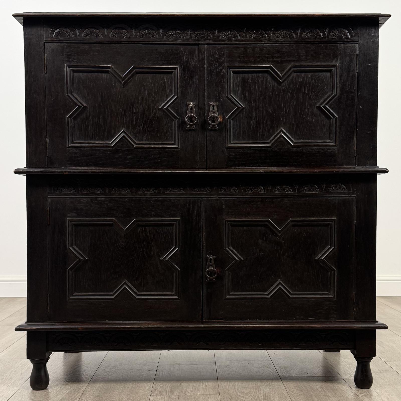 Antique 19th Century Ebonised Jacobean Style Cupboard in Oak (1 of 10)