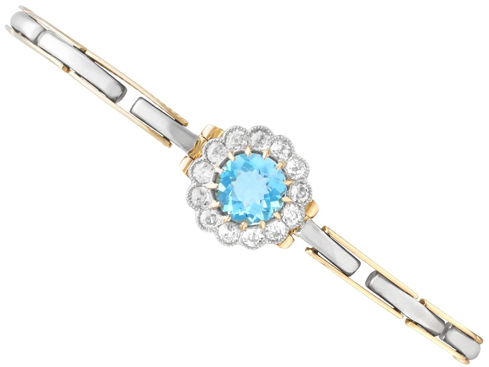 Antique 1.11ct Aquamarine & 0.75ct Diamond 14k Yellow Gold Bracelet c.1905 (1 of 13)