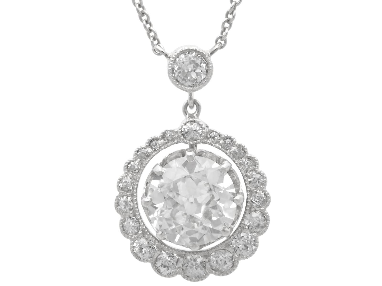 Antique 2.48ct Diamond and Platinum Halo Pendant Circa 1920 (1 of 15)