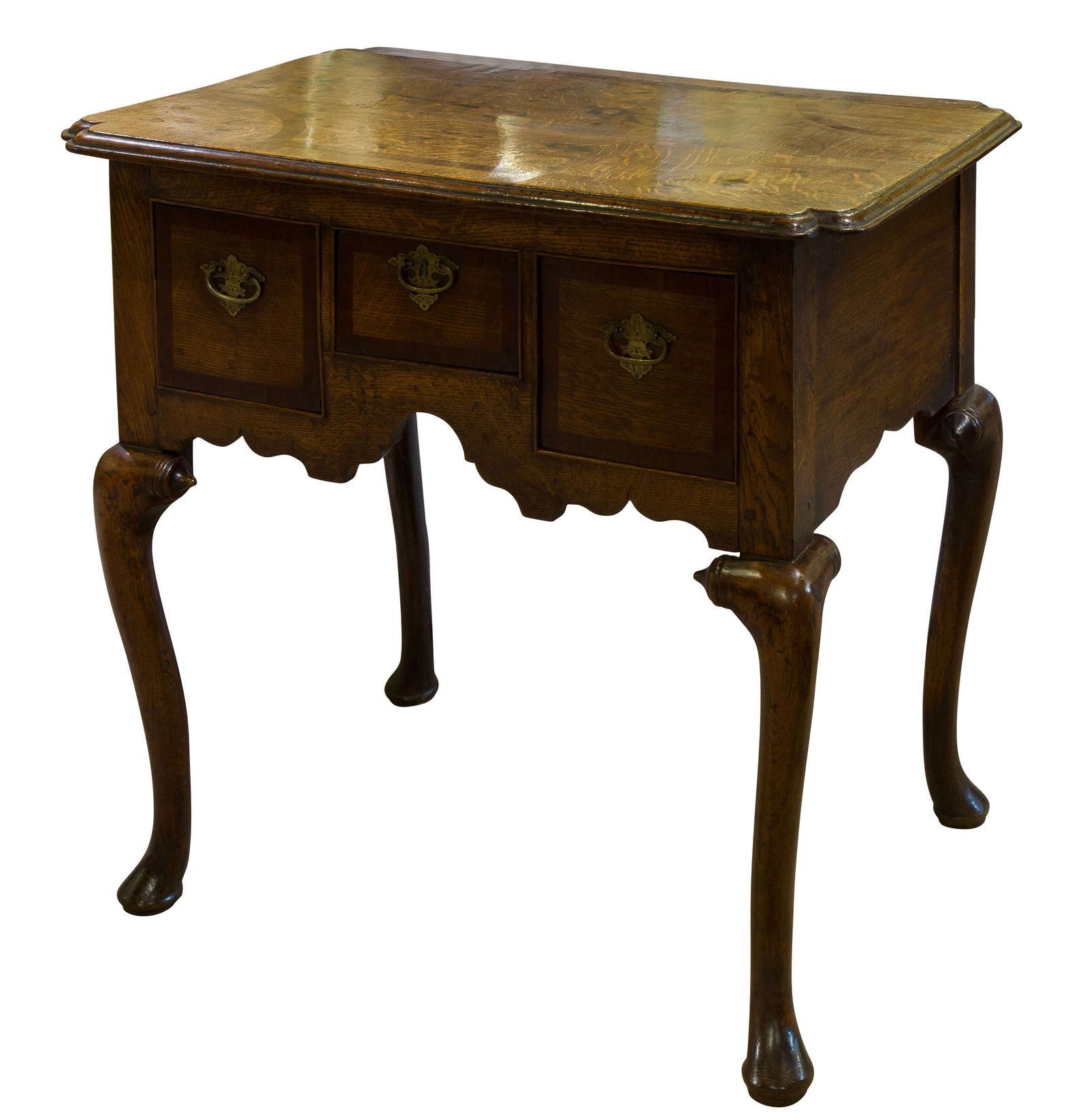 Queen Anne Oak & Walnut Crossbanded Lowboy (1 of 7)