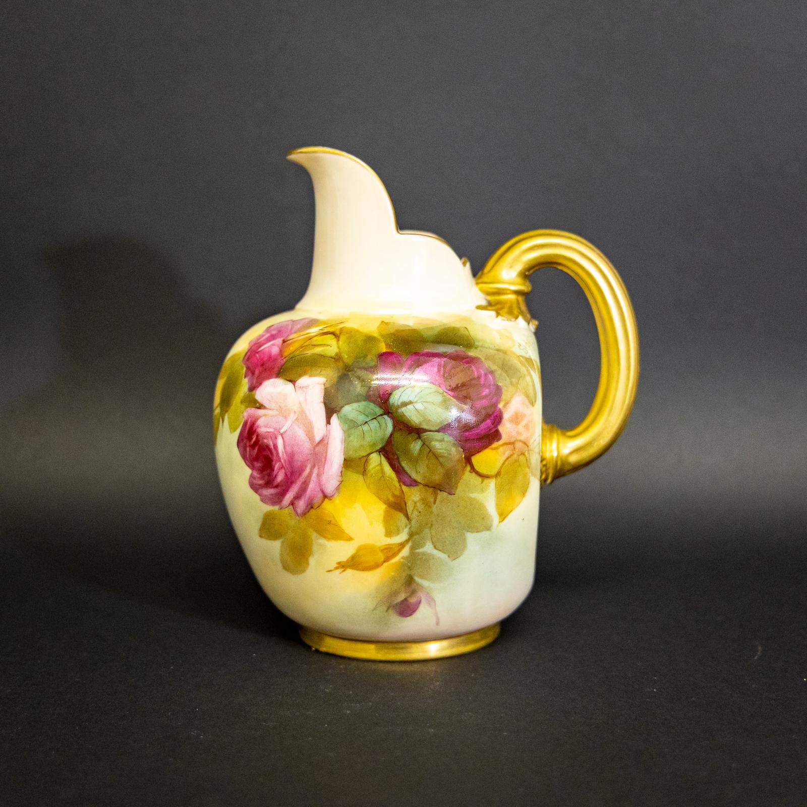 Royal Worcester Flat Back Jug with Roses Signed Sedgley (1 of 9) Royal Worcester Flat Back Jug with Roses Signed Sedgley (1 of 9)