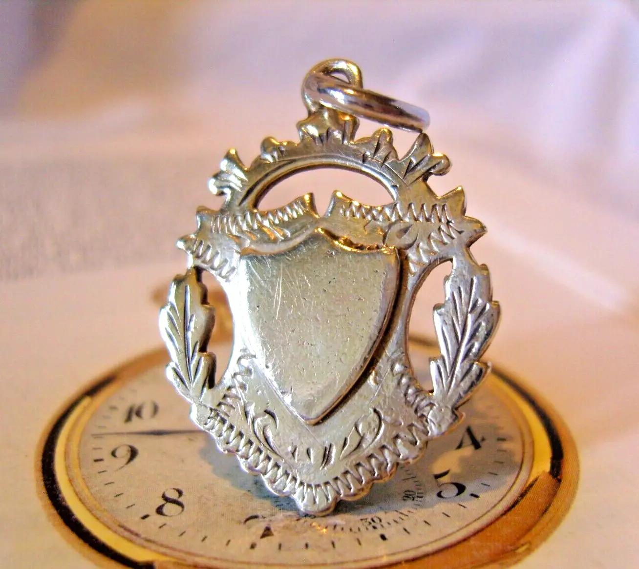 Pocket Watch Chain Fob 1890s Antique Fancy Silver Nickel Large Victorian Fob (1 of 5)