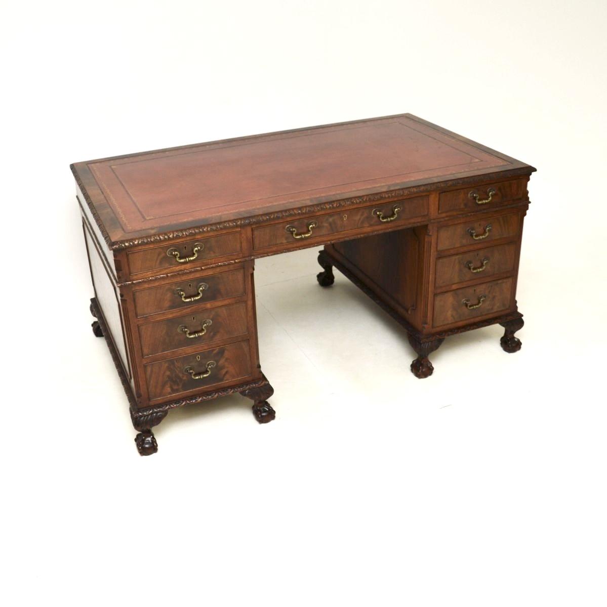 Antique Mahogany Chippendale Style Pedestal Desk (1 of 10) Antique Mahogany Chippendale Style Pedestal Desk (1 of 10)