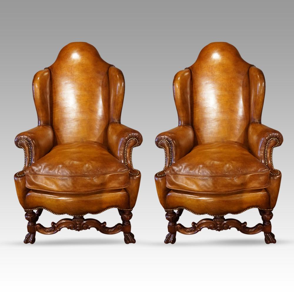 Pair of Leather Wing Chairs (1 of 11)