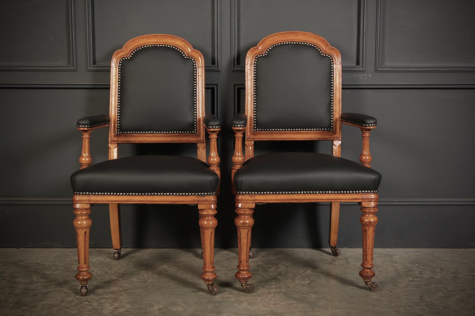 Pair of Oak & Leather Library Desk Chairs (1 of 13)
