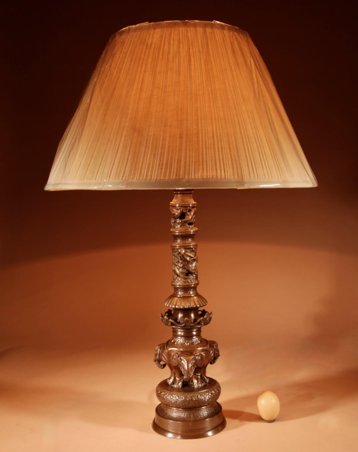 Impressive Original Bronze Japanese Elephant Table Lamp, Meiji Period 1868-1912 (1 of 9)