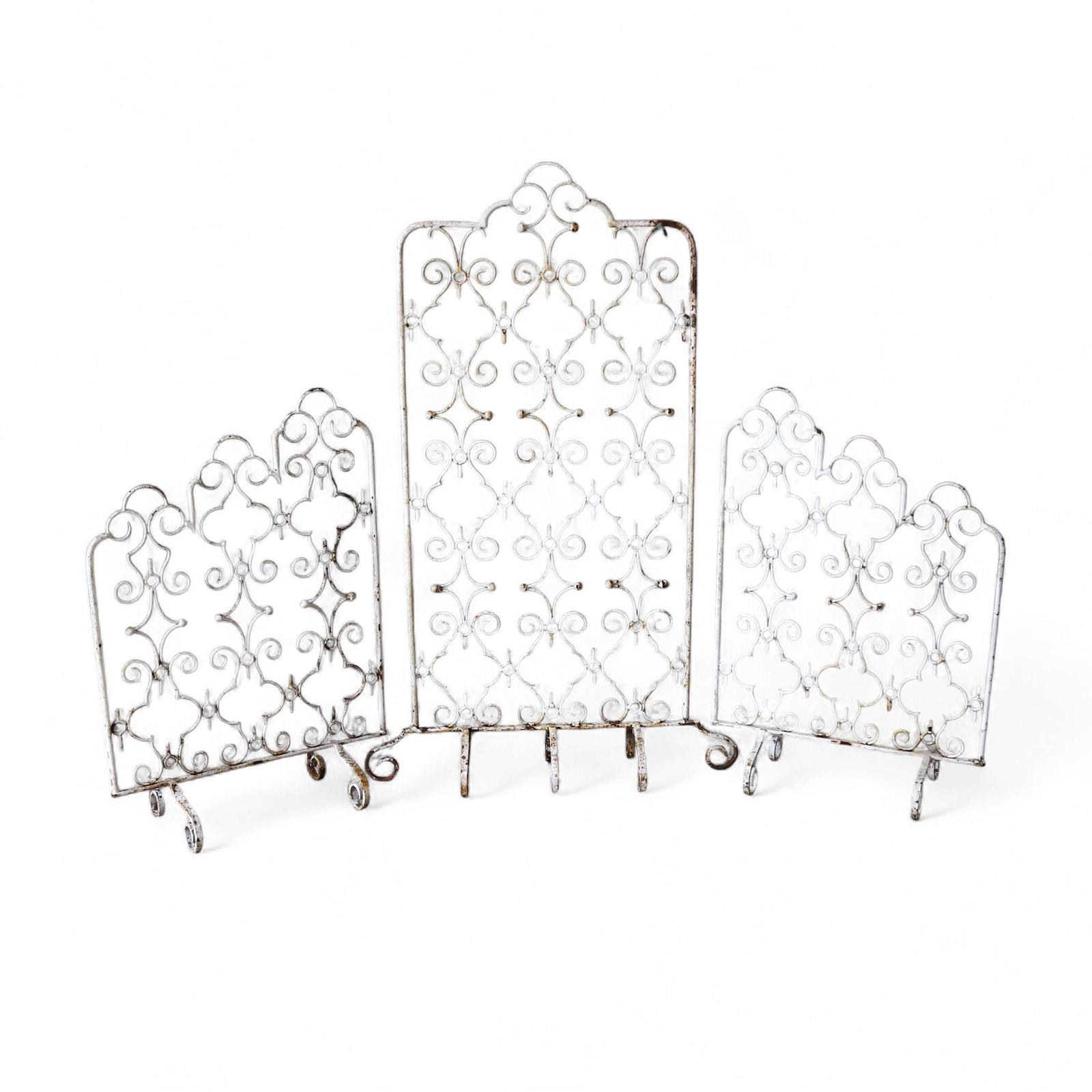 Unusual Mid Century Three Part Wrought Iron Screen with Faded White Patina (1 of 12)