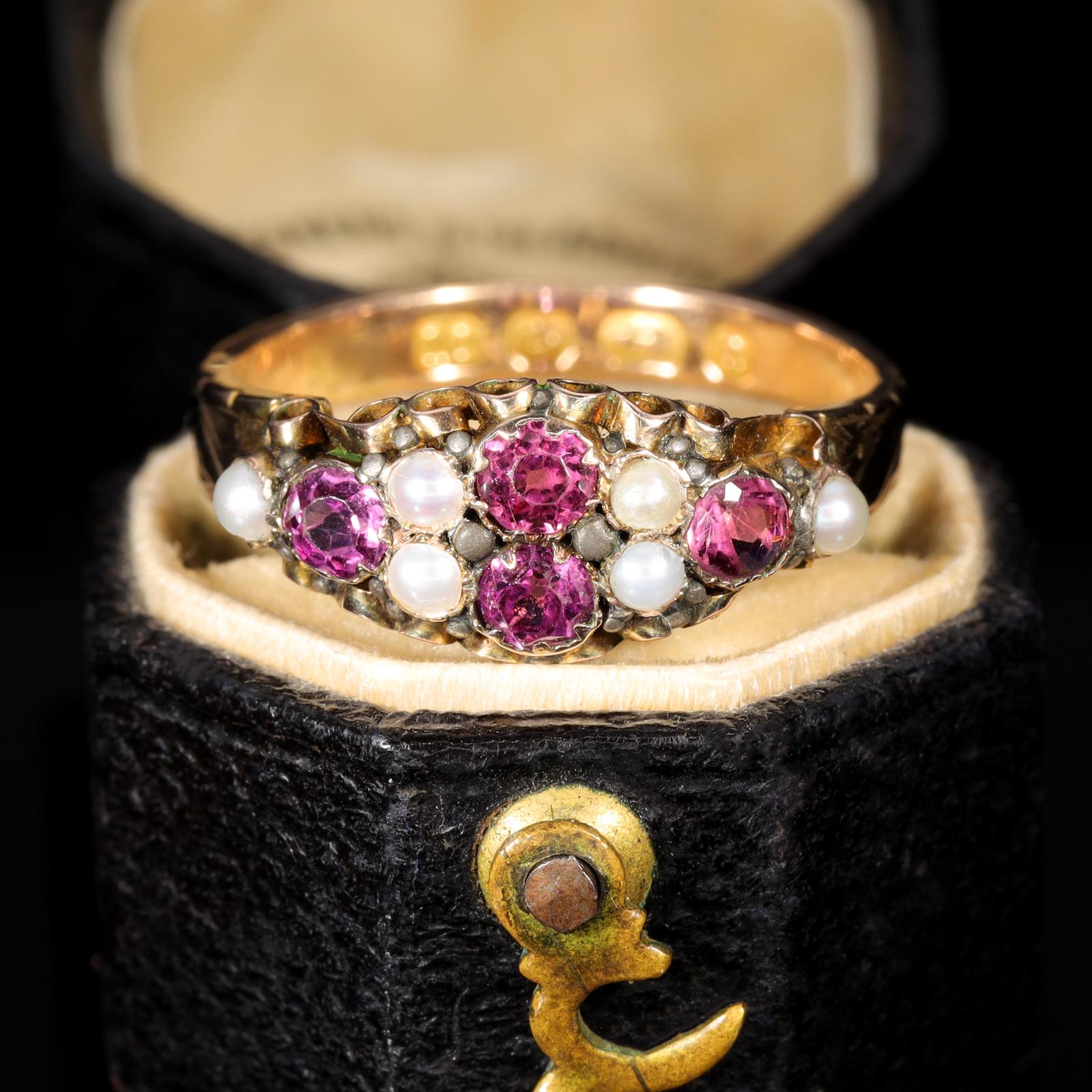 The Antique Victorian Almandine Garnet & Seed Pearl Ring (1 of 9)