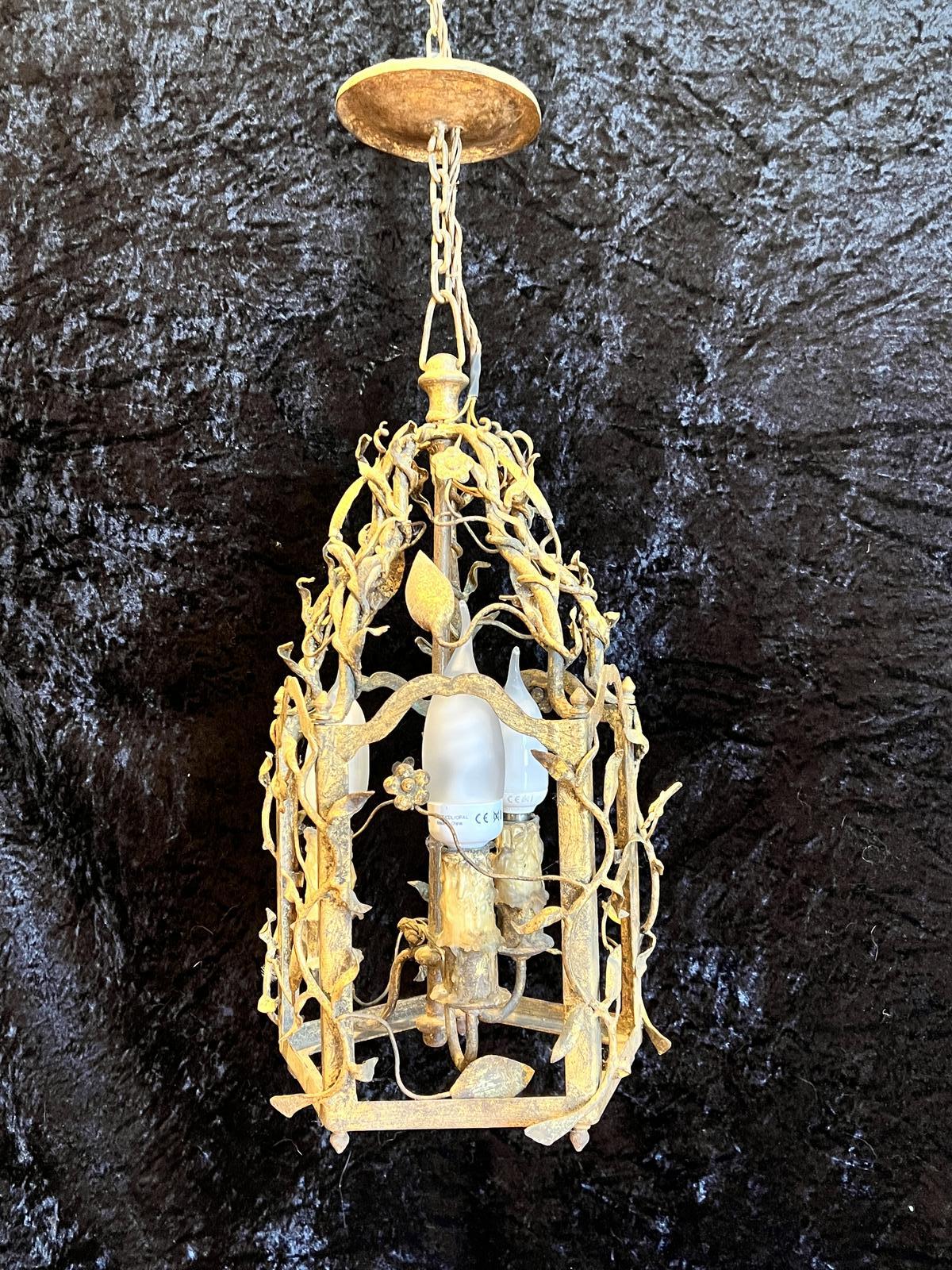 Italian Gilt Rustic Three Light Antique Lantern (1 of 11)