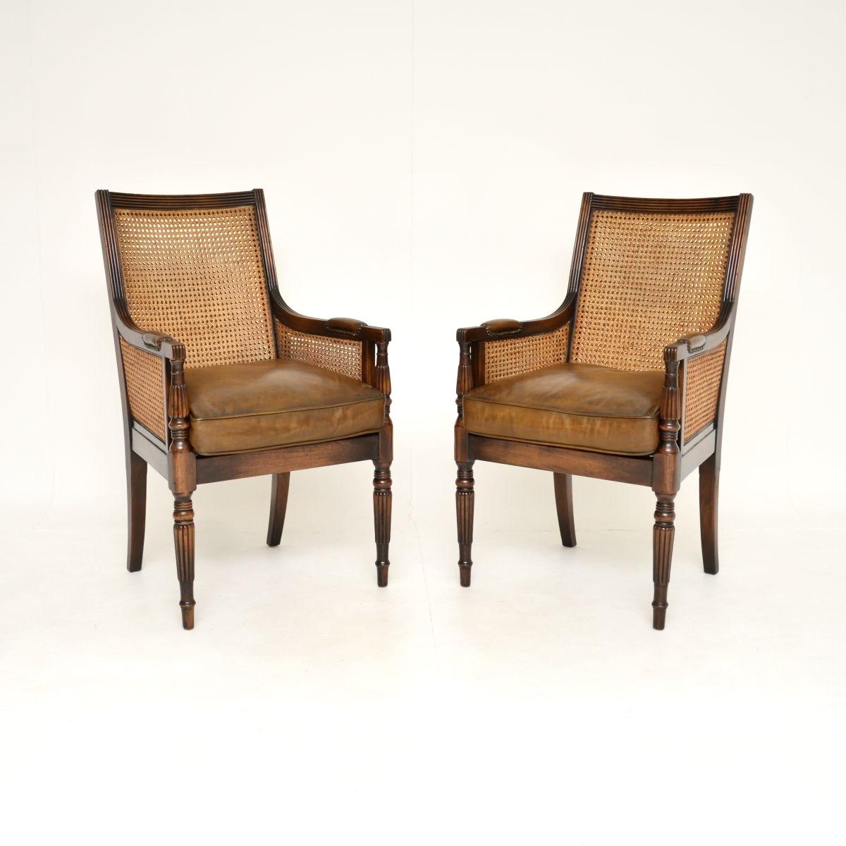 Pair of Regency Style Mahogany & Leather Cane Back Armchairs (1 of 14)