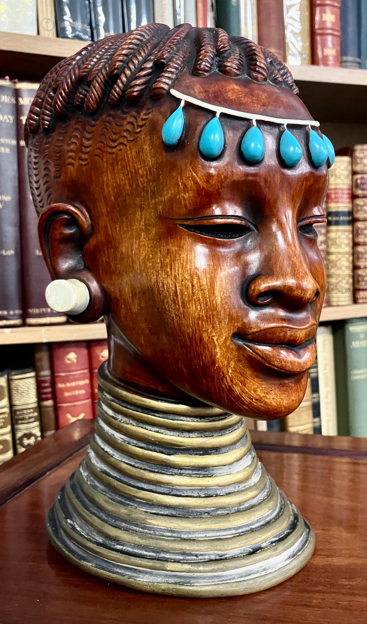 Vintage Carved Wooden Head of African Lady with Jewellery Standing (1 of 4) Vintage Carved Wooden Head of African Lady with Jewellery Standing (1 of 4)
