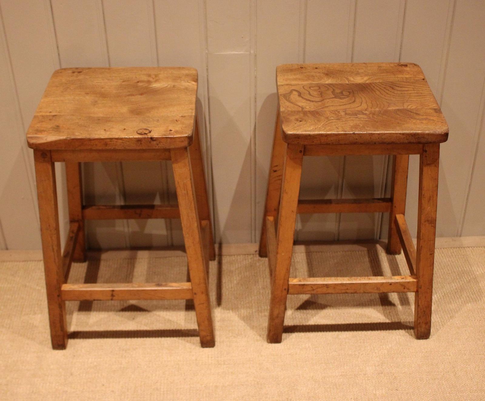 Pair of Beech & Elm Stools (1 of 11)
