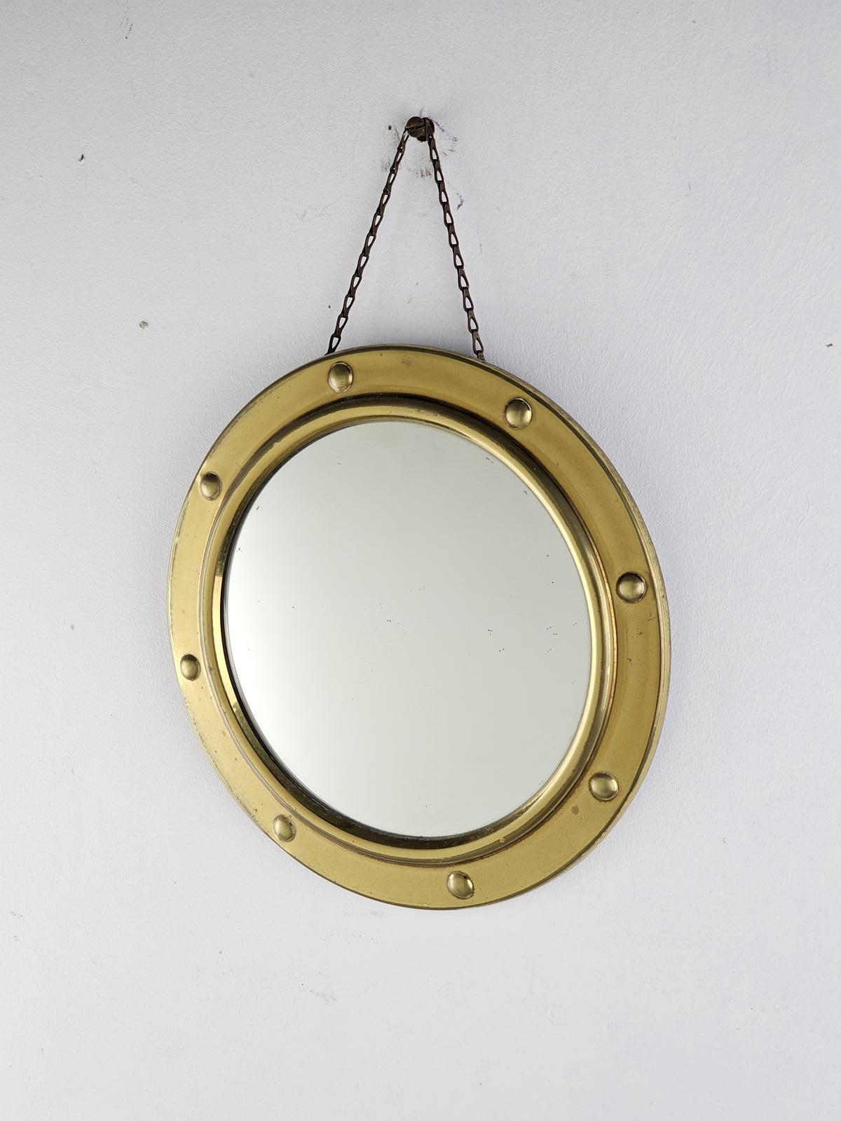 Vintage Brass Framed Round Convex Mirror (1 of 4)