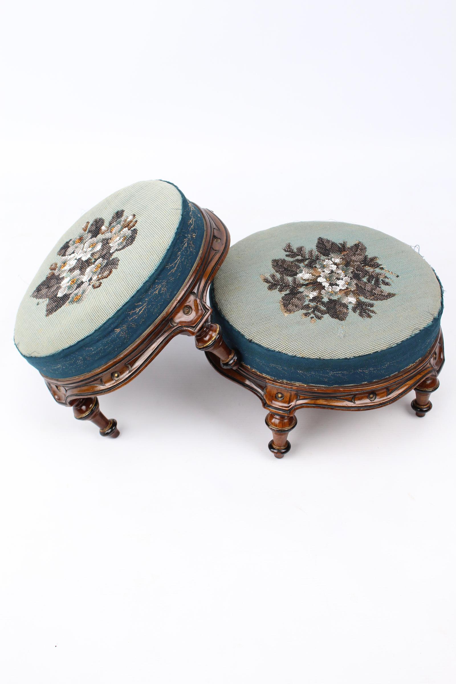 Pair Victorian Walnut Foot Stools (1 of 13)