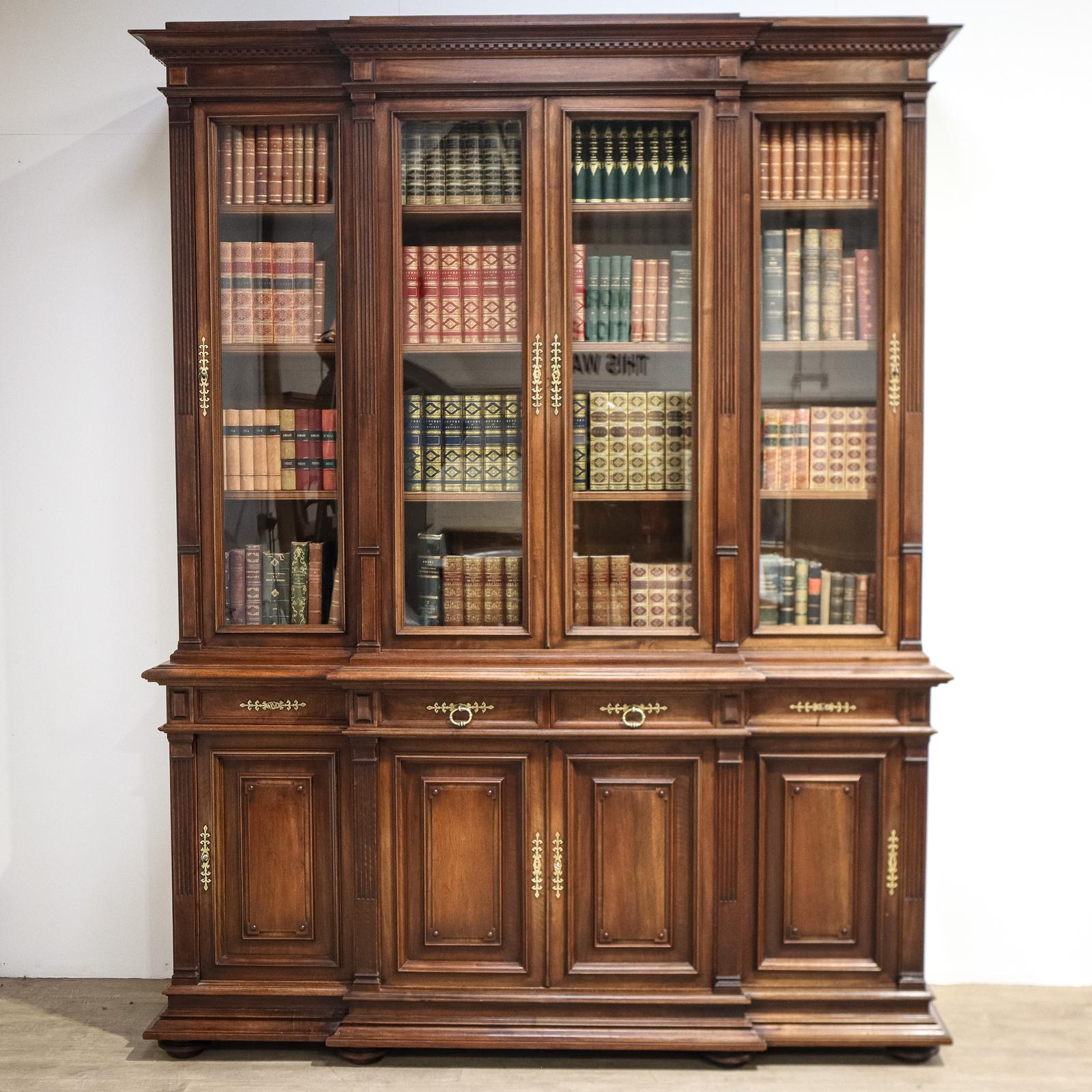 French Walnut Breakfront Library Bookcase (1 of 13)