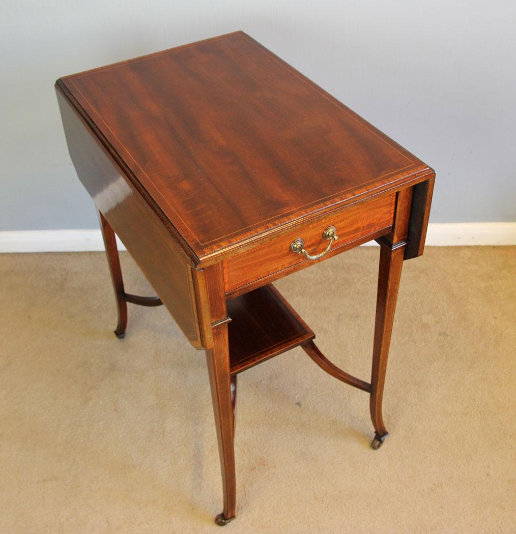Antique Edwardian Inlaid Mahogany Pembroke Side Table (1 of 12)