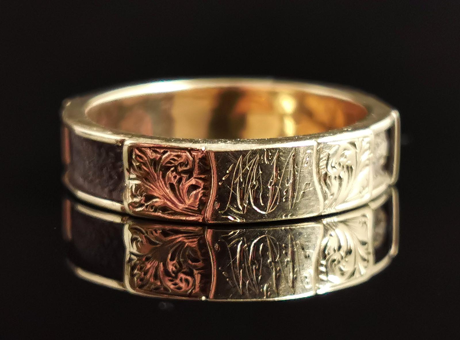 Antique Victorian Mourning Ring, 15ct Gold, Hairwork, MW Initials (1 of 10) Antique Victorian Mourning Ring, 15ct Gold, Hairwork, MW Initials (1 of 10)